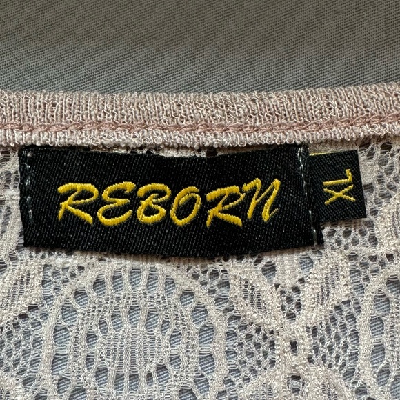 Reborn shirt women XL short ruffle sleeve mesh lace top blouse pink - Picture 4 of 9